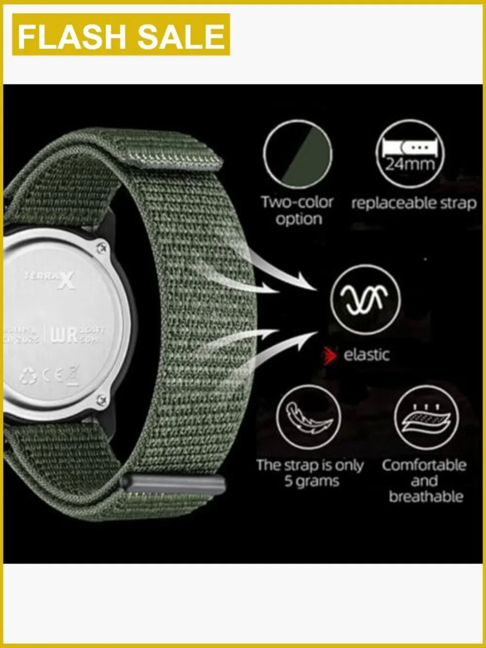 Tactical Military Digital Watch for Men Women Ultralight Nylon Strap 50M